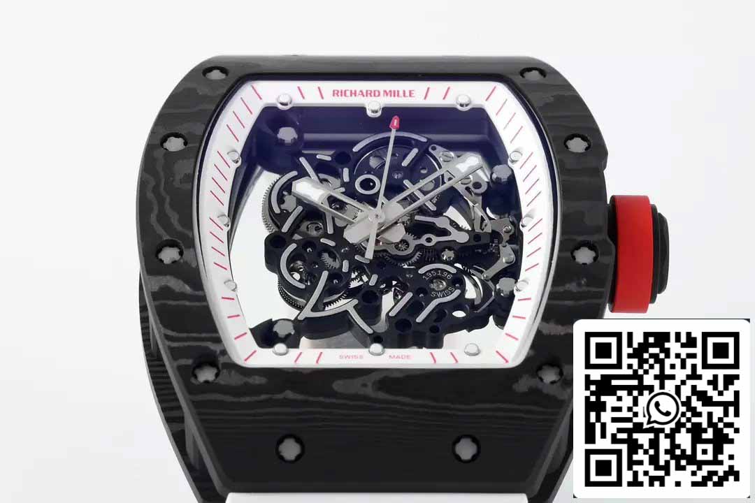 RICHARD MILLE RM055 ZF 2024 1:1 Best Edition Caixa de fibra de carbono Botão vermelho Cinturino branco