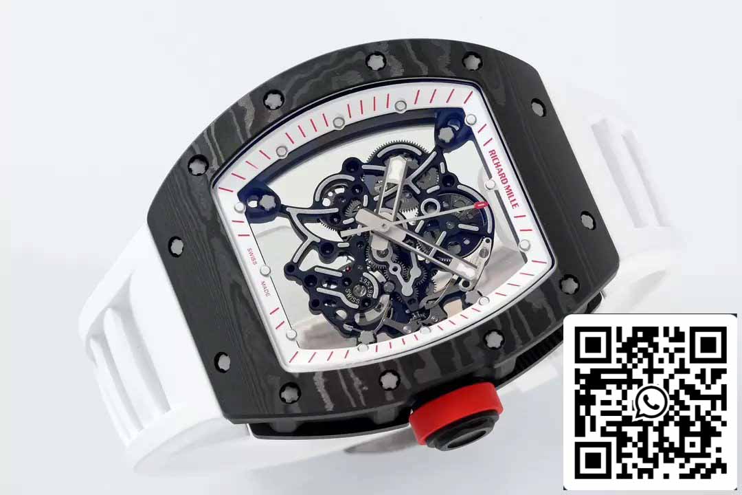 RICHARD MILLE RM055 ZF 2024 1:1 Best Edition Caixa de fibra de carbono Botão vermelho Cinturino branco