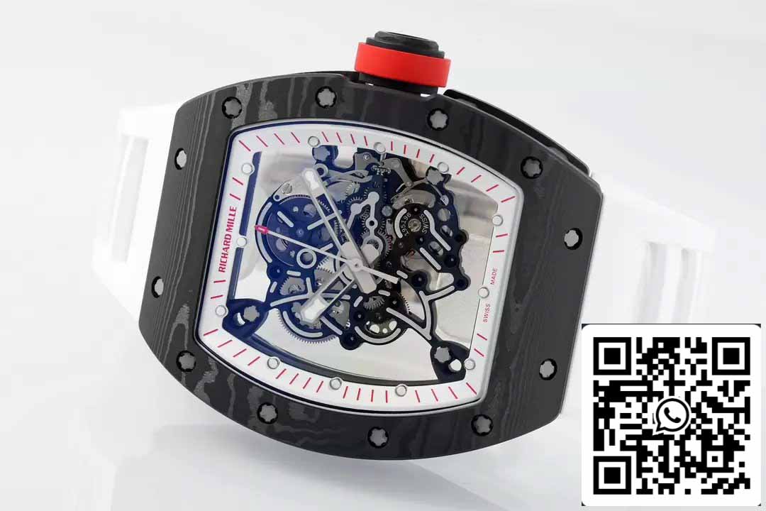 RICHARD MILLE RM055 ZF 2024 1:1 Best Edition Caixa de fibra de carbono Botão vermelho Cinturino branco