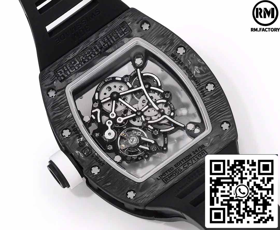 RICHARD MILLE RM055 Carbon Fiber Case 1:1 Best Edition RM Fabbrica newest 2024 White Dial