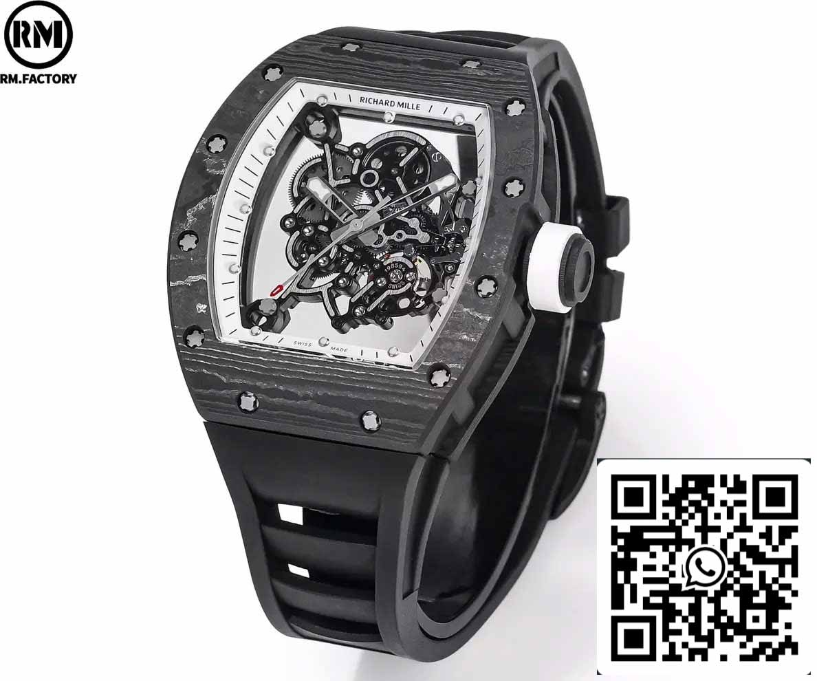 RICHARD MILLE RM055 Carbon Fiber Case 1:1 Best Edition RM Fabbrica newest 2024 White Dial