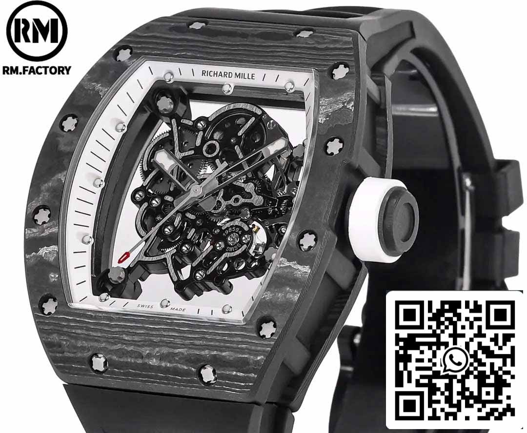 RICHARD MILLE RM055 Carbon Fiber Case 1:1 Best Edition RM Fabbrica newest 2024 White Dial