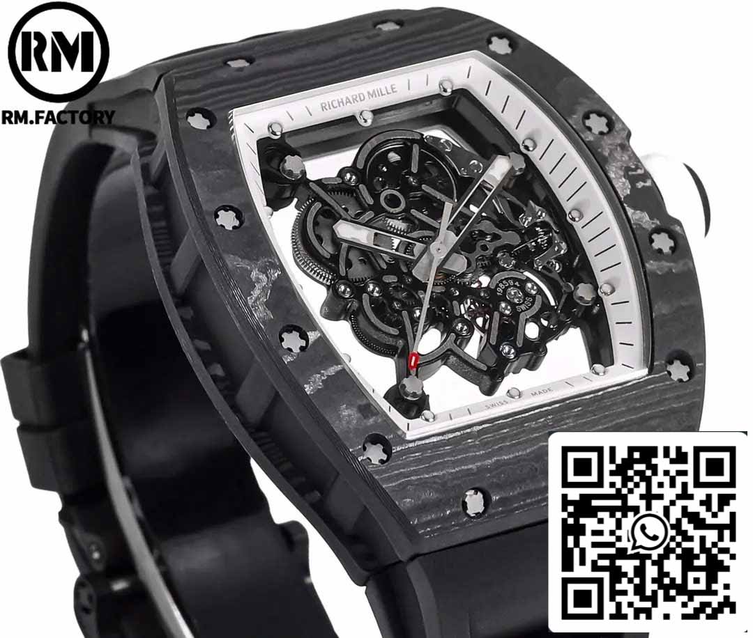 RICHARD MILLE RM055 Carbon Fiber Case 1:1 Best Edition RM Fabbrica newest 2024 White Dial