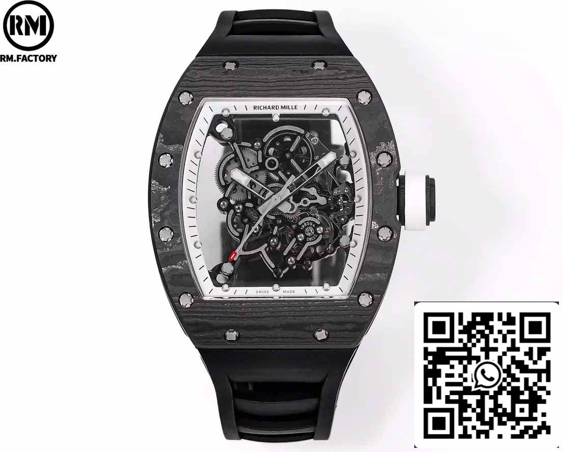 RICHARD MILLE RM055 Carbon Fiber Case 1:1 Best Edition RM Fabbrica newest 2024 White Dial