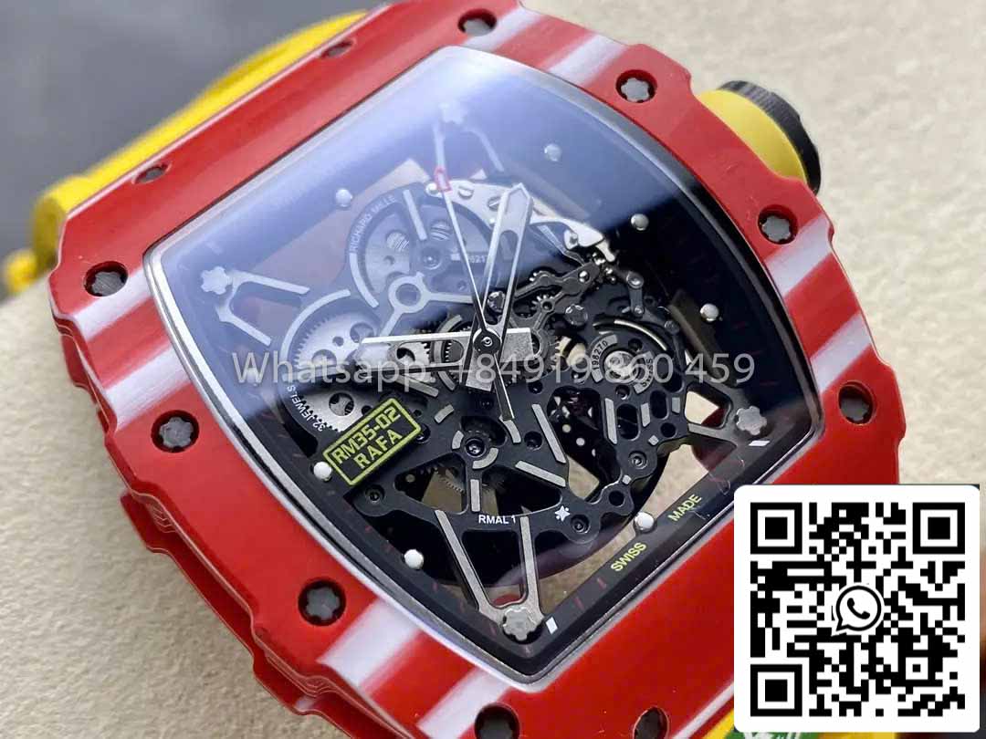 Richard Mille RM035-02 1:1 Best Clone R7 Fabbrica Red Carbon Case Yellow cinturino