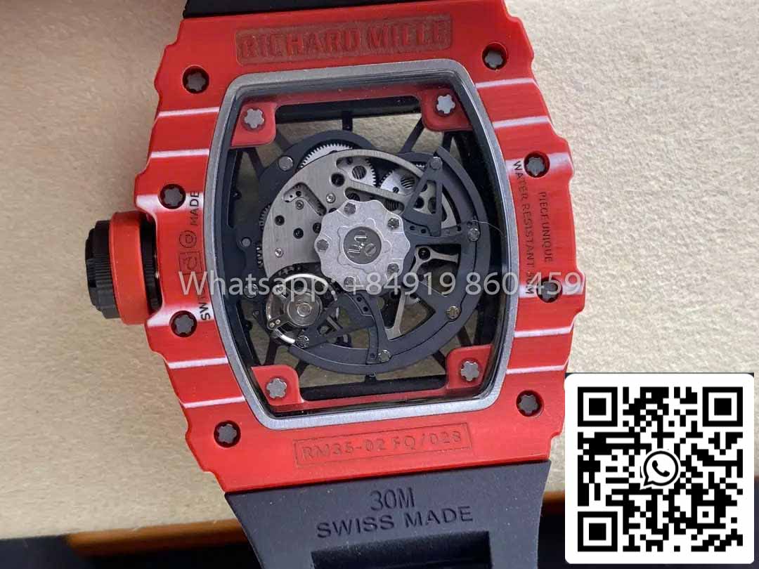 Richard Mille RM035-02 1:1 Best Clone R7 Fabbrica Red Carbon Case Black cinturino