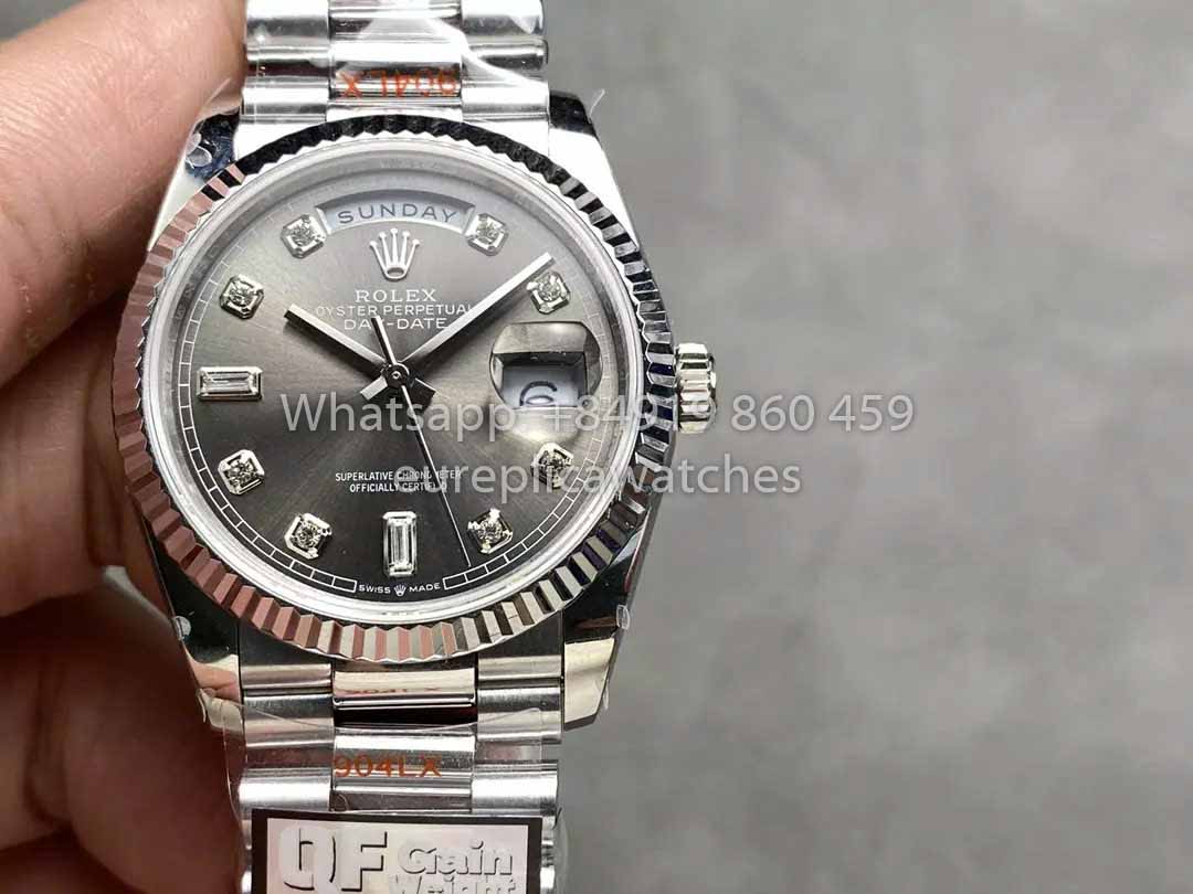 Rolex Day Date 128236 QF Fabbrica 1:1 Best Clone Grey Diamond dial 36mm