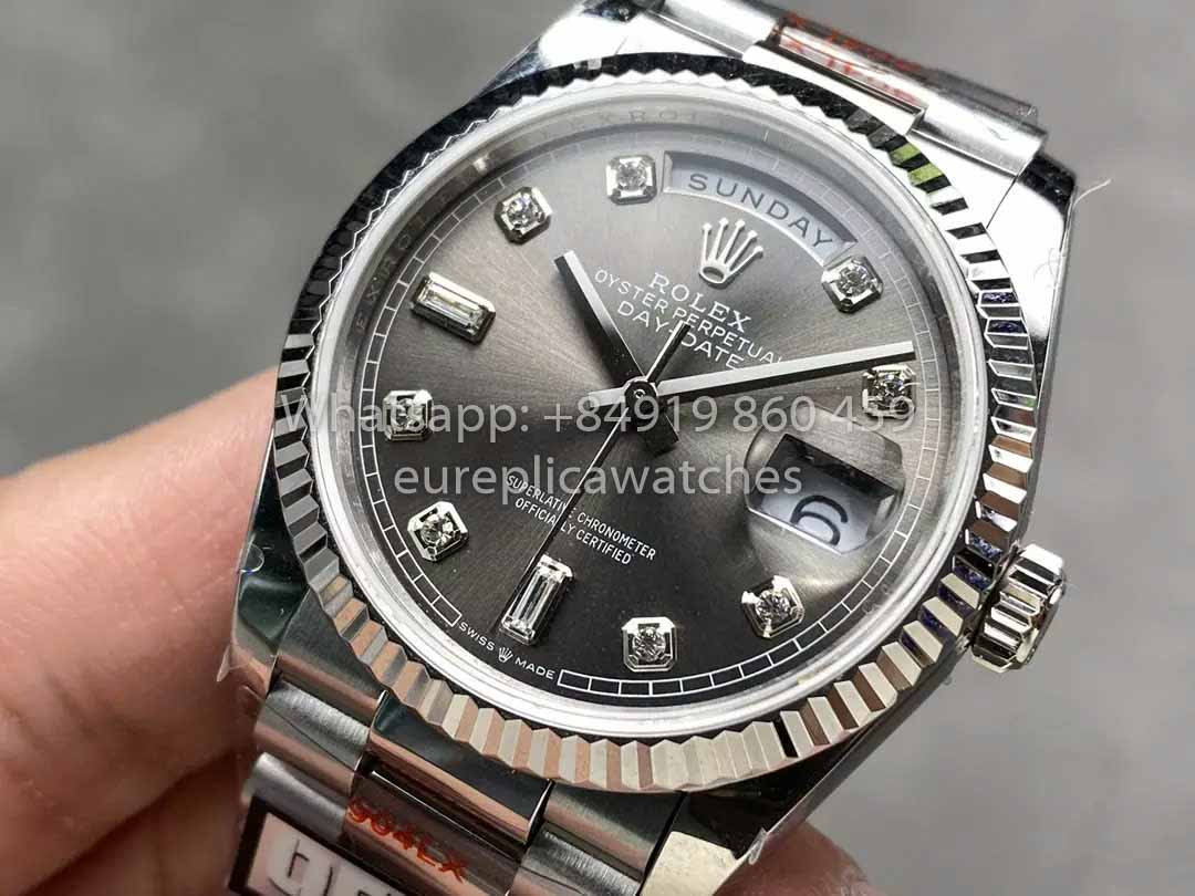 Rolex Day Date 128236 QF Fabbrica 1:1 Best Clone Grey Diamond dial 36mm