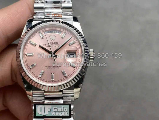Rolex Day Date 128236 QF Fabbrica 1:1, el mejor clon con esfera de diamantes rosas