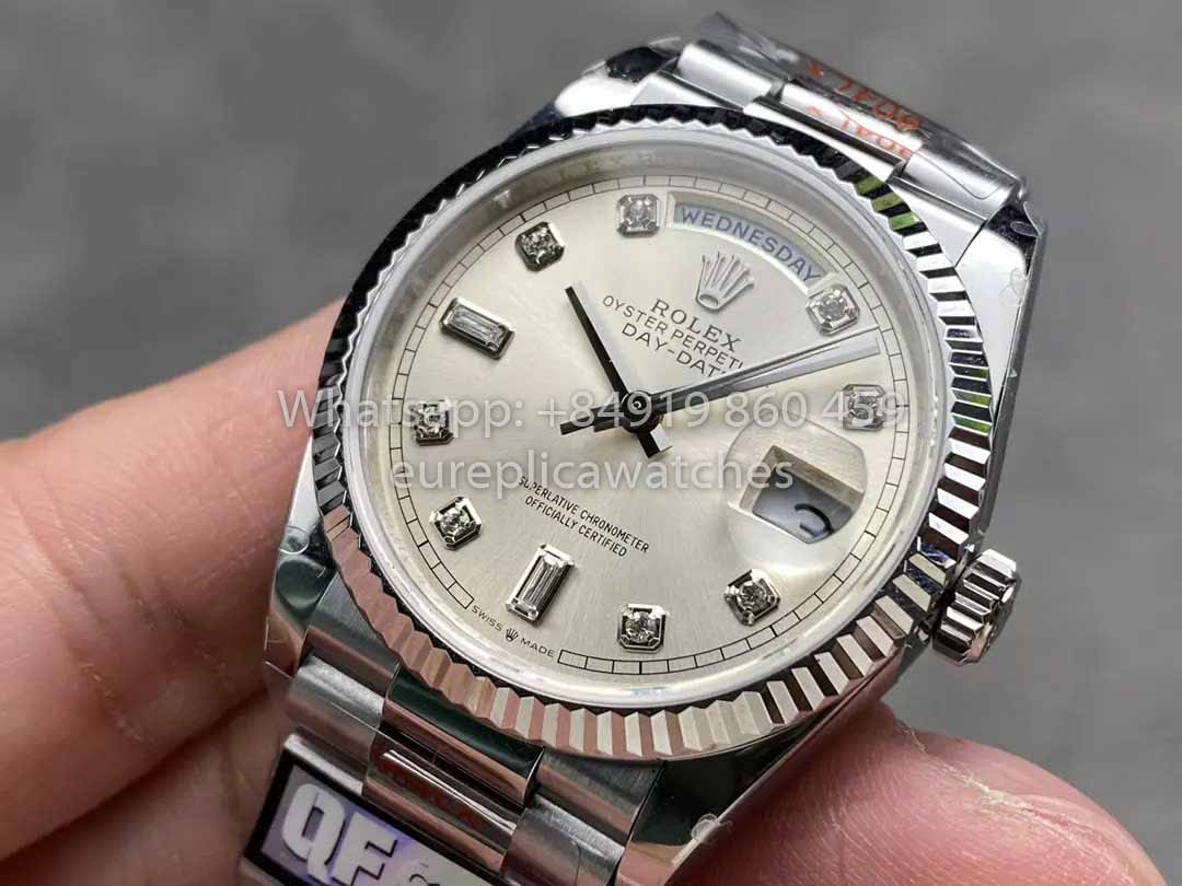 Rolex Day Date 128239 QF Fabbrica 1:1 Best Clone Silver Diamond Dial