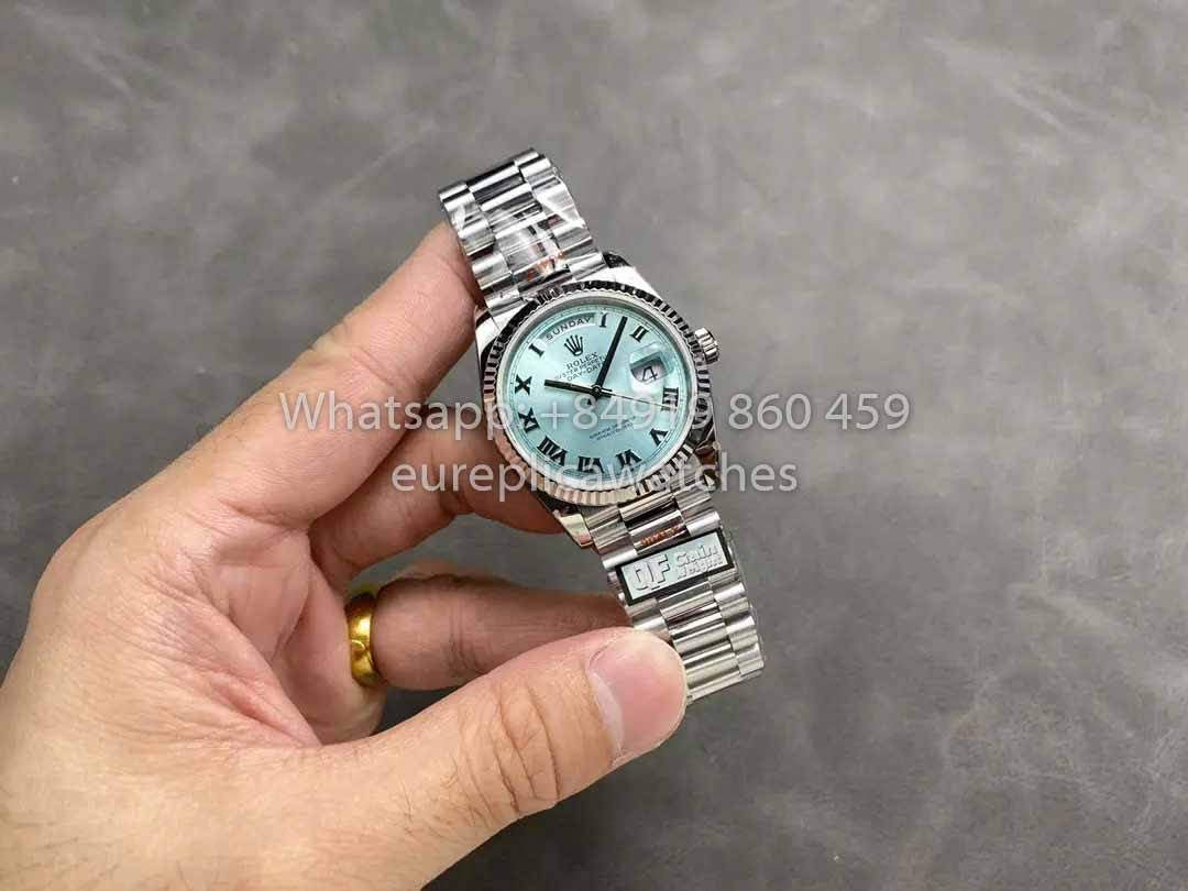 Rolex Day Date M128236 QF Fabbrica 1:1 Best Clone Ice Blue Numeral Dial