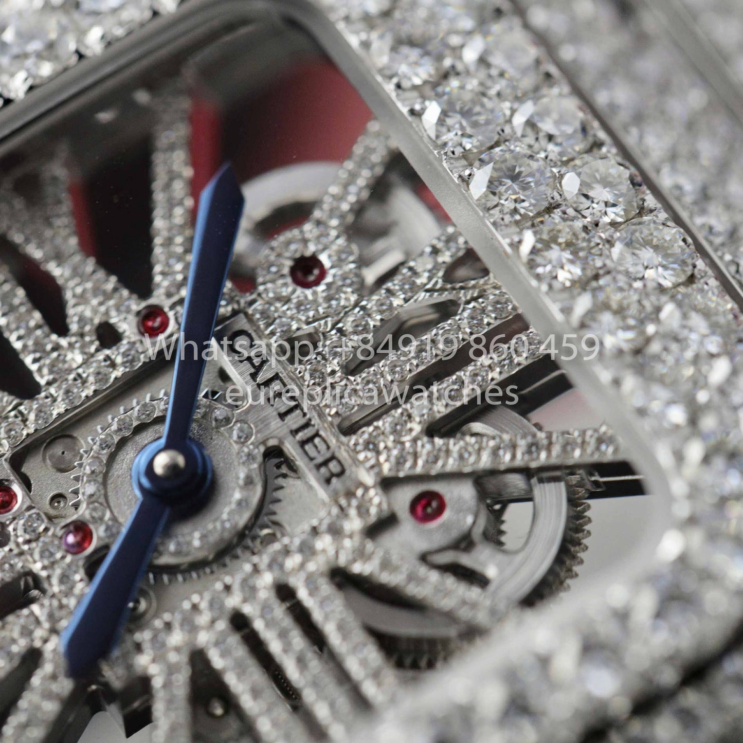 Relógio Santos De Cartier Skeleton Moissanite Iced Out com mostrador quadrado 1:1 Melhor clone