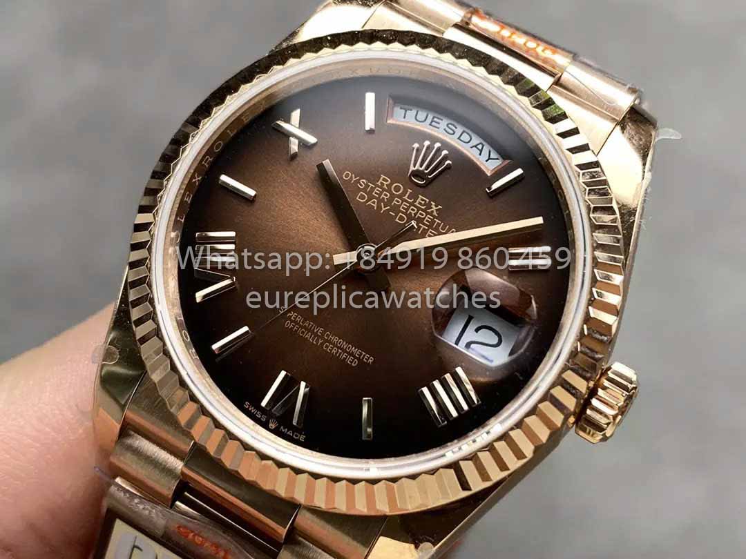 Rolex Day Date M128235-0075 Numeral Dial QF Fabbrica 1:1 Best Clone Chocolate Dial Rose Gold