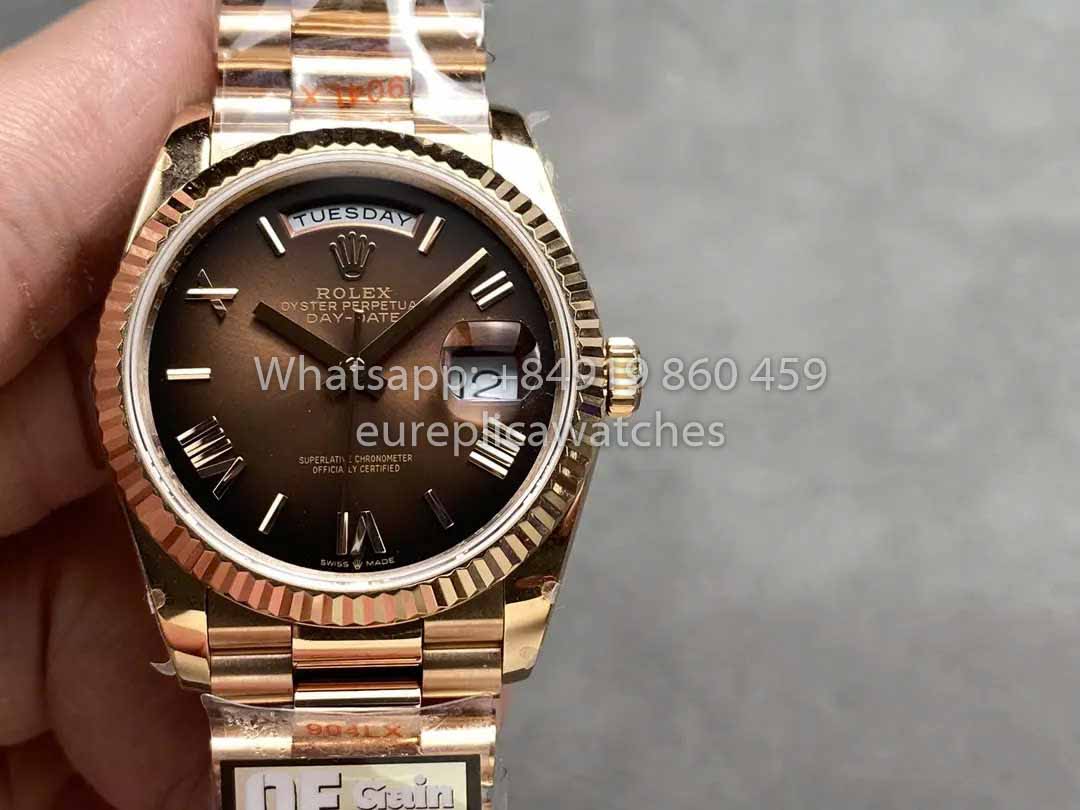 Rolex Day Date M128235-0075 Numeral Dial QF Fabbrica 1:1 Best Clone Chocolate Dial Rose Gold