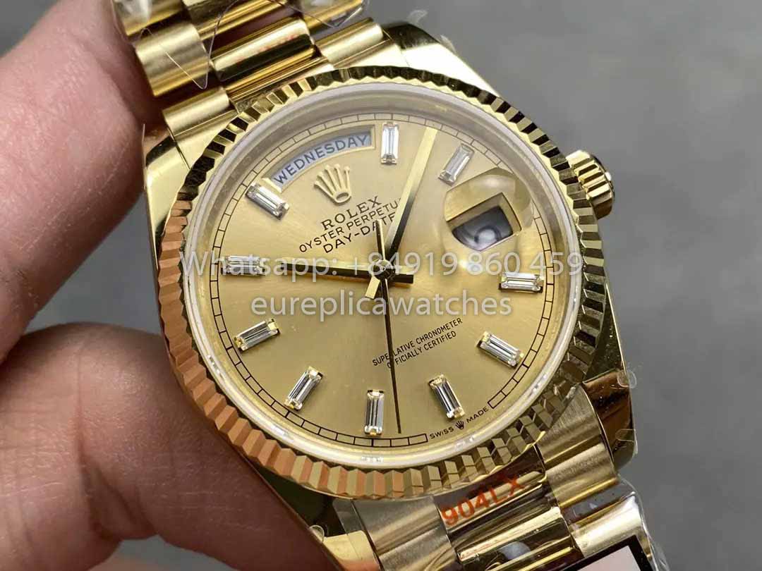 Rolex Day Date M128238 Ouro Amarelo Mostrador Diamante QF Fabbrica 1:1 Best Clone 36mm