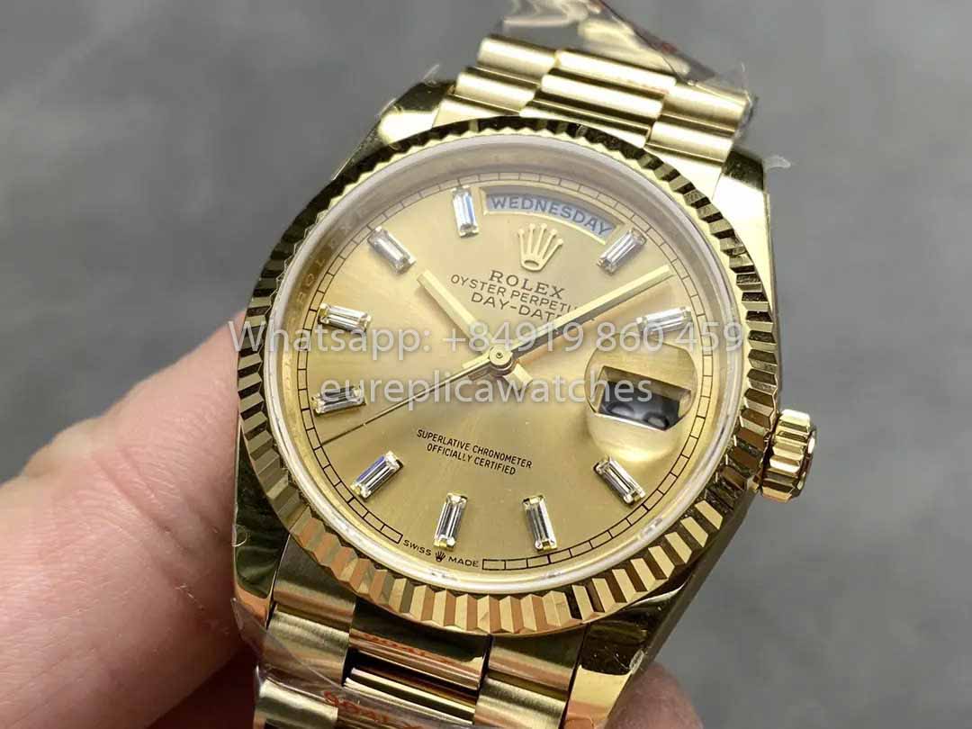 Rolex Day Date M128238 Ouro Amarelo Mostrador Diamante QF Fabbrica 1:1 Best Clone 36mm