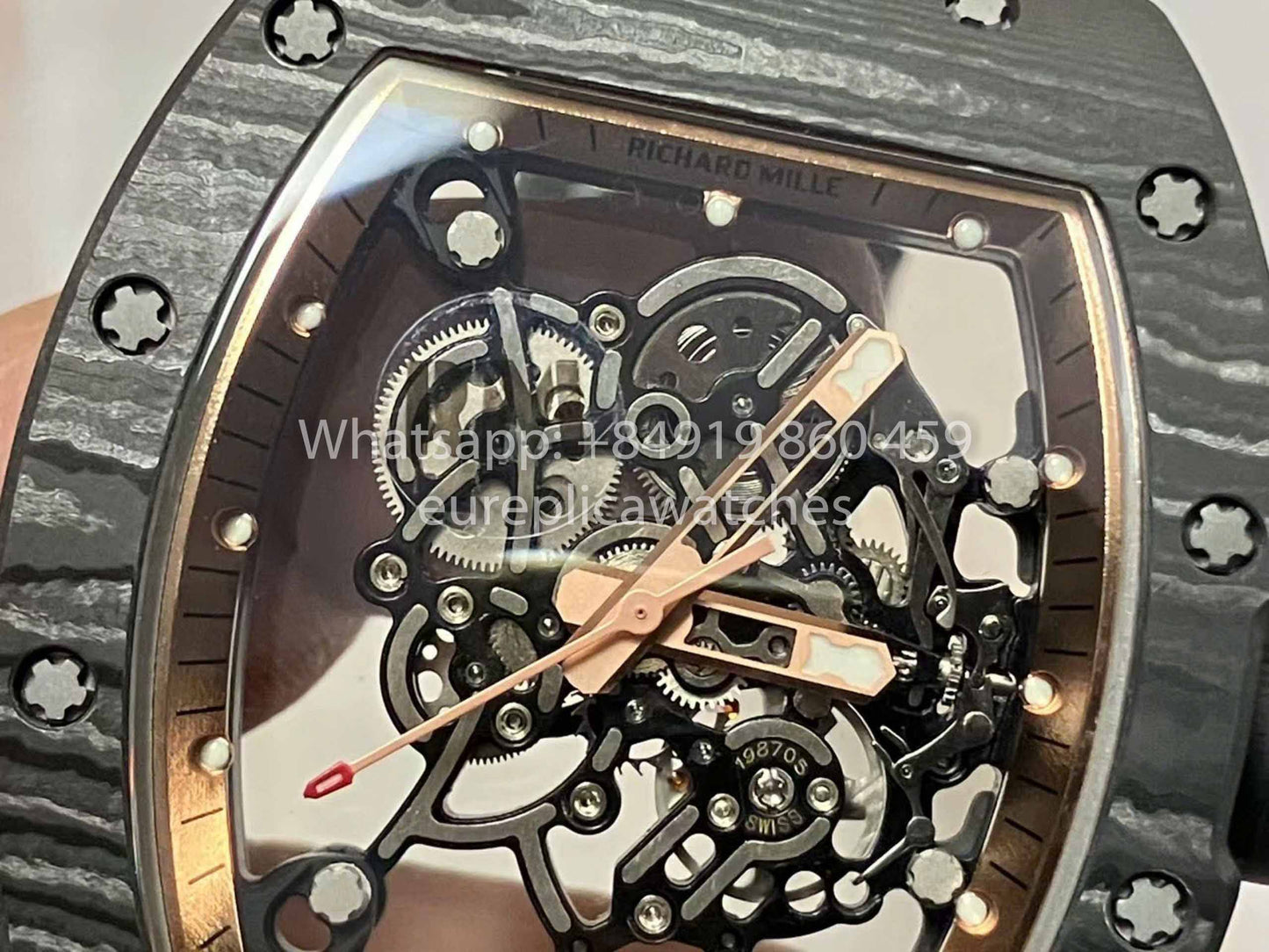 RICHARD MILLE RM055 Carbon Fiber Case 1:1 Best Edition RM Fabbrica newest 2024 Rose Gold Dial