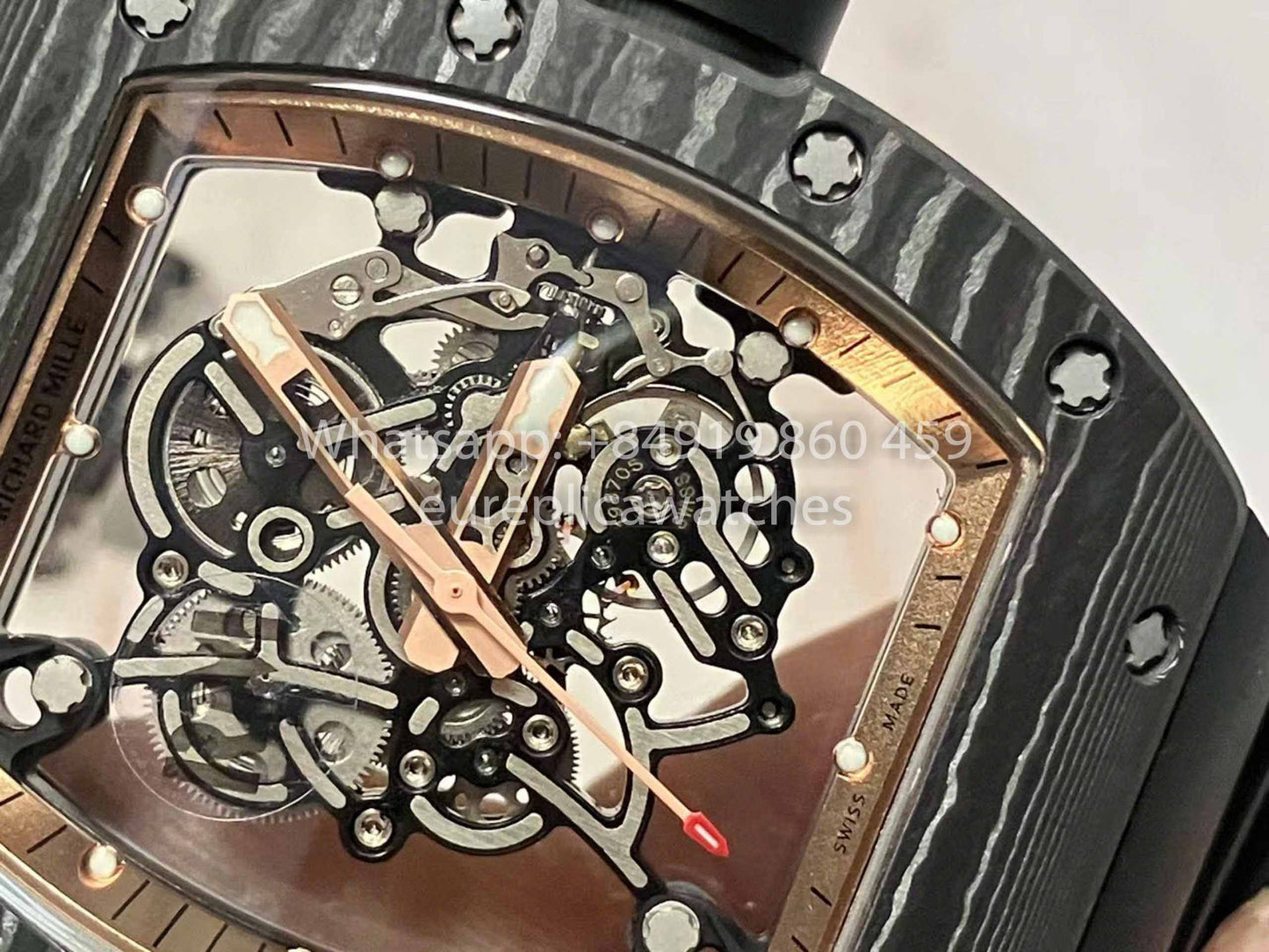RICHARD MILLE RM055 Carbon Fiber Case 1:1 Best Edition RM Fabbrica newest 2024 Rose Gold Dial