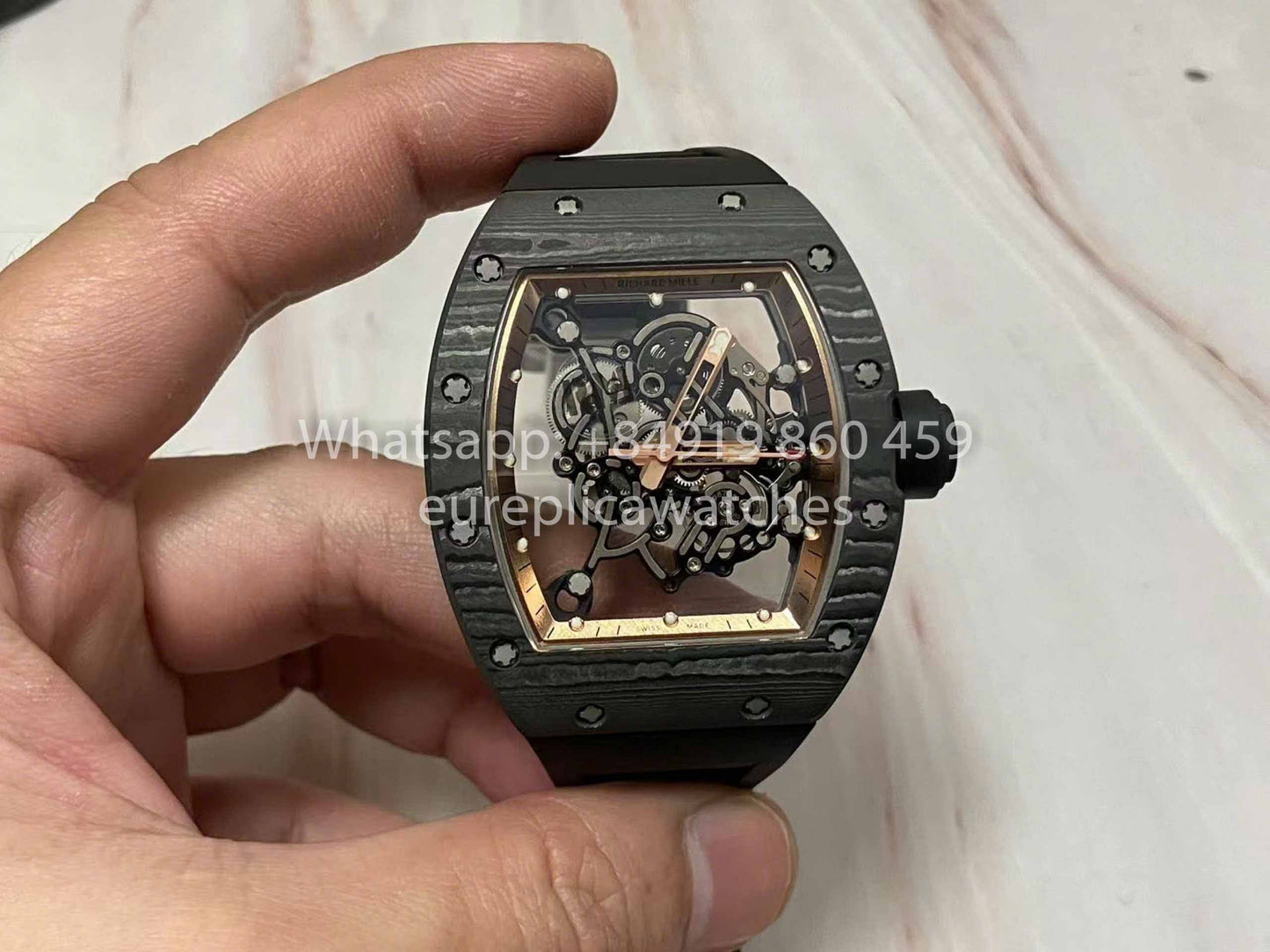 RICHARD MILLE RM055 Carbon Fiber Case 1:1 Best Edition RM Fabbrica newest 2024 Rose Gold Dial