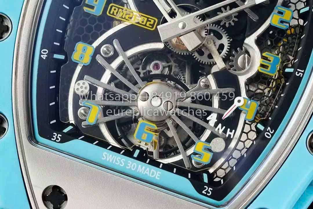 Richard Mille RM21-01 Blue Tiffany Tourbillon Watch 1:1 best Clone RM Fabbrica Black cinturino