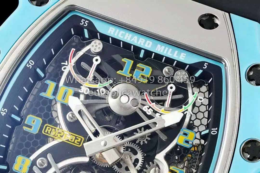 Richard Mille RM21-01 Blue Tiffany Tourbillon Watch 1:1 best Clone RM Fabbrica Black cinturino
