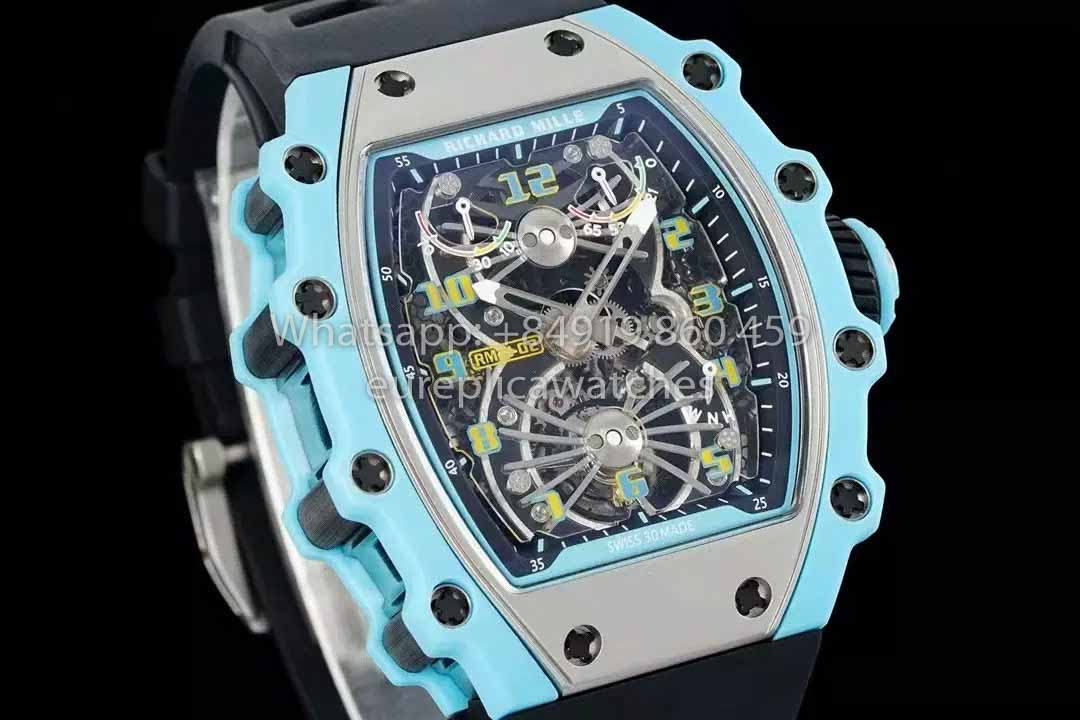 Richard Mille RM21-01 Blue Tiffany Tourbillon Watch 1:1 best Clone RM Fabbrica Black cinturino
