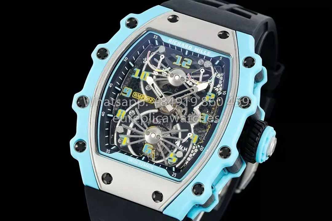 Richard Mille RM21-01 Blue Tiffany Tourbillon Watch 1:1 best Clone RM Fabbrica Black cinturino