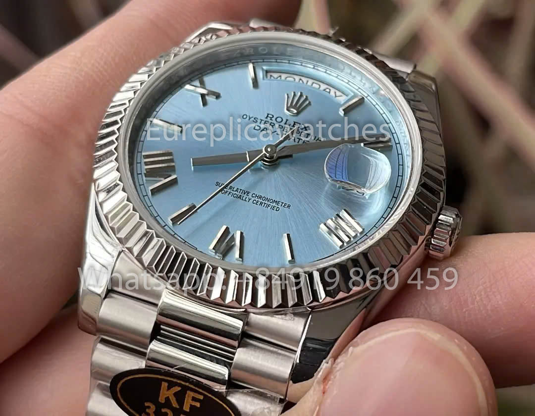 Rolex White Gold Day Date 40 228236 Platinum Fluted Bezel 1:1 Best Clone KF Fabbrica 215 Gram
