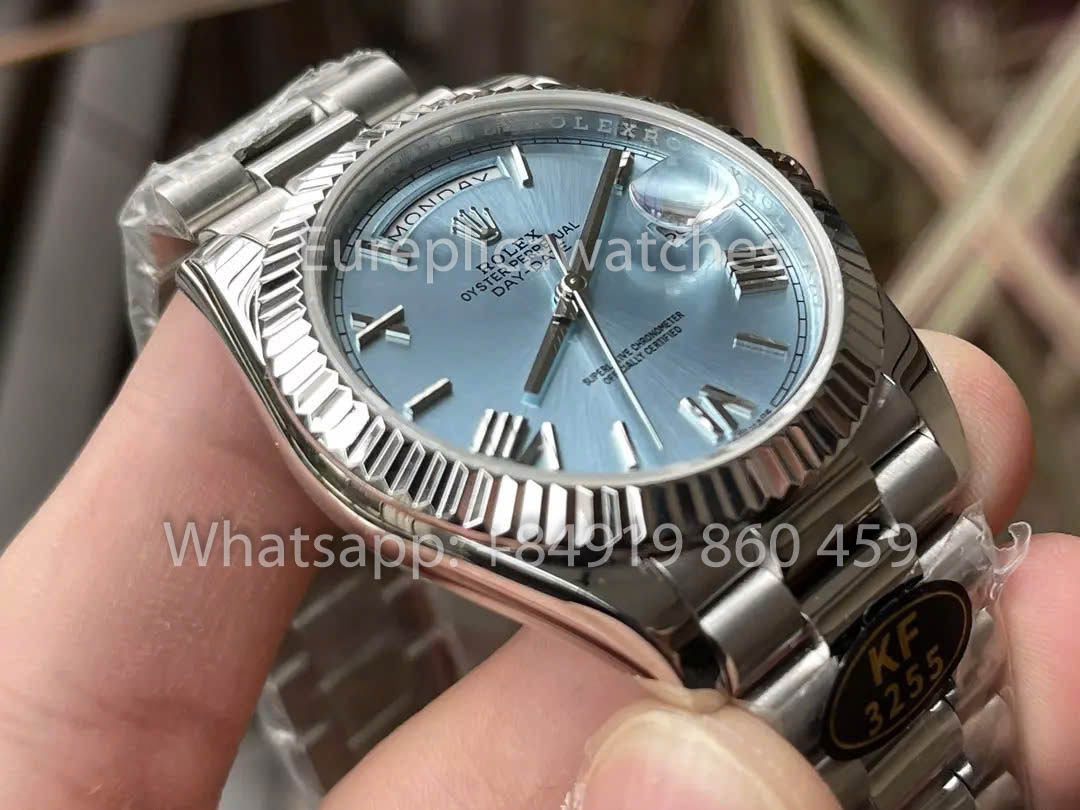 Rolex White Gold Day Date 40 228236 Platinum Fluted Bezel 1:1 Best Clone KF Fabbrica 215 Gram