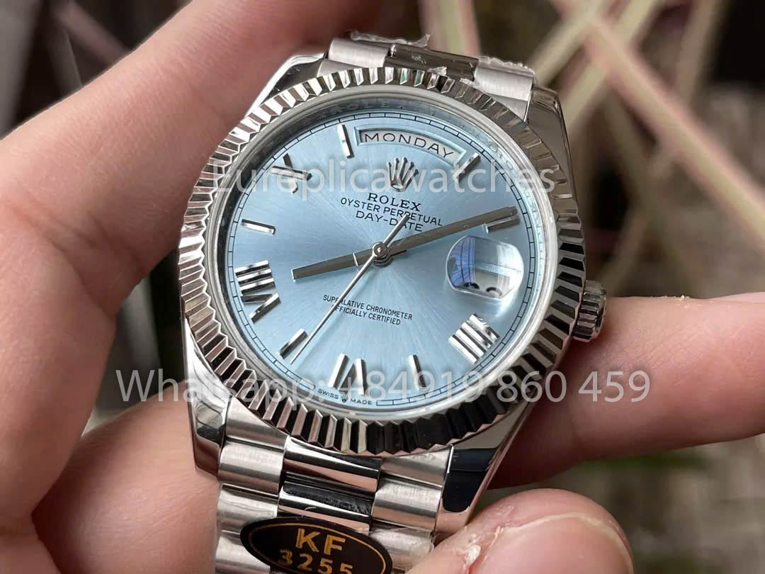 Rolex White Gold Day Date 40 228236 Platinum Fluted Bezel 1:1 Best Clone KF Fabbrica 215 Gram