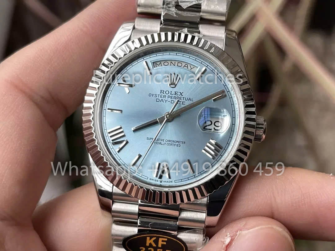 Rolex White Gold Day Date 40 228236 Platinum Fluted Bezel 1:1 Best Clone KF Fabbrica 215 Gram