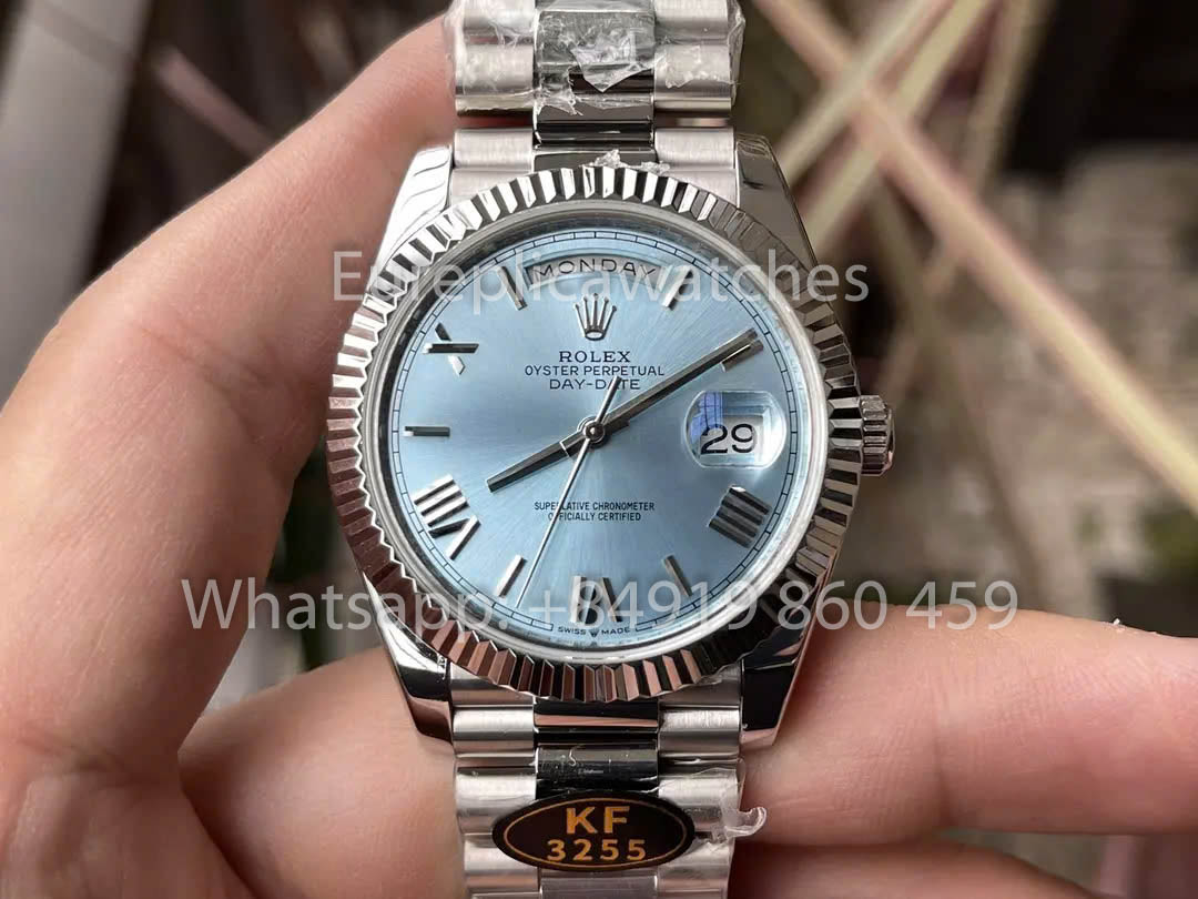 Rolex White Gold Day Date 40 228236 Platinum Fluted Bezel 1:1 Best Clone KF Fabbrica 215 Gram