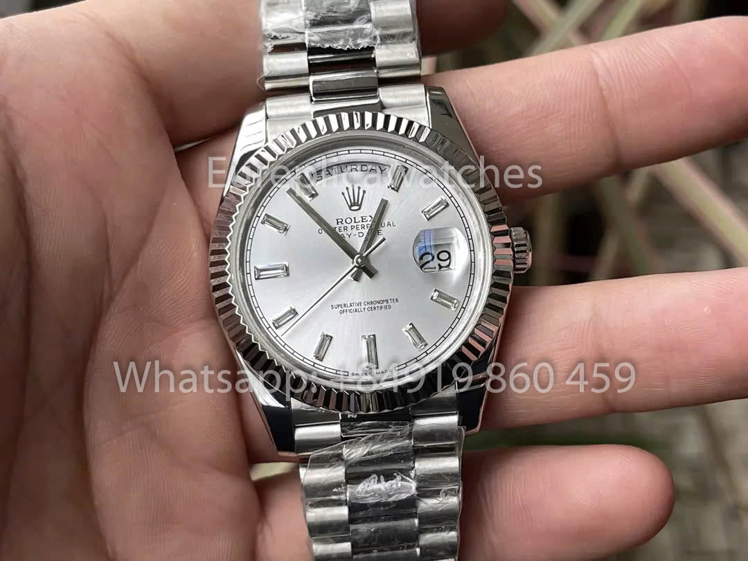 Rolex White Gold Day Date 40 228236-0002 Platinum Fluted Bezel 1:1 Best Clone KF Fabbrica 215 Gram