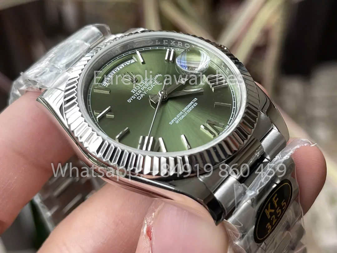 Rolex White Gold Day Date 40 228239-0033 Fluted Bezel 1:1 Best Clone KF Fabbrica 215 Gram