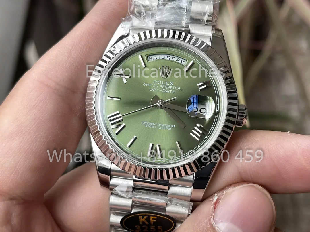 Rolex White Gold Day Date 40 228239-0033 Fluted Bezel 1:1 Best Clone KF Fabbrica 215 Gram