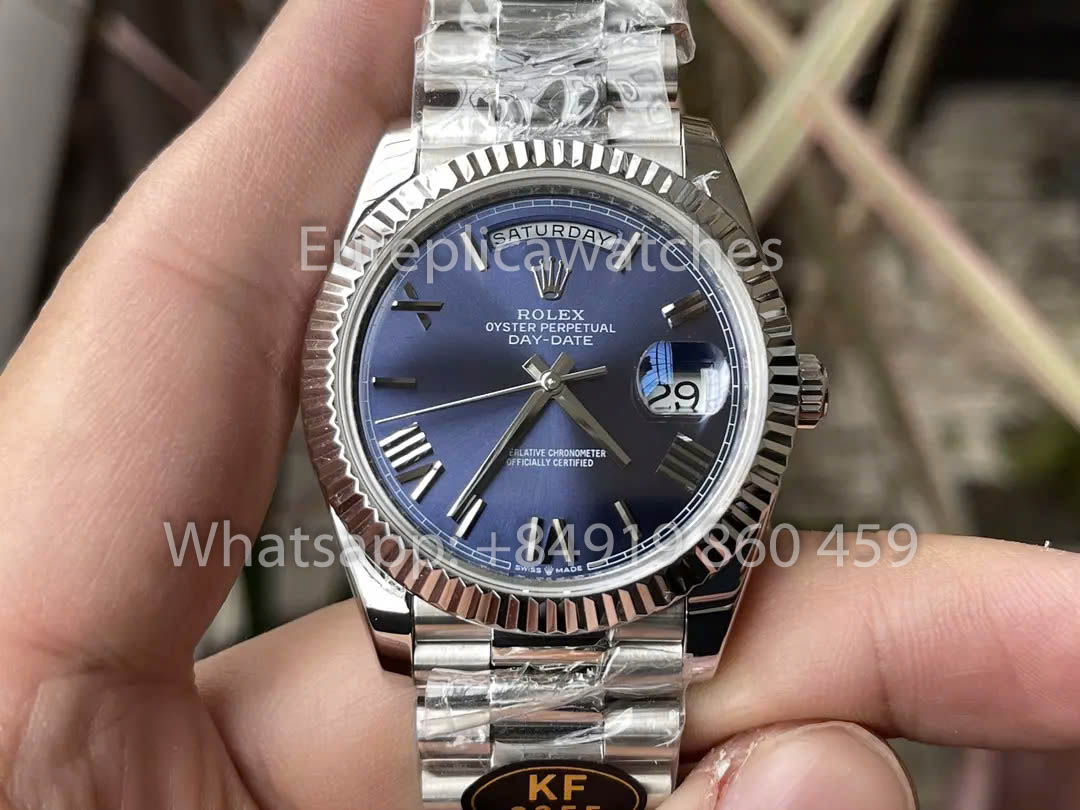 Rolex White Gold Day Date 40 228239-007 Fluted Bezel 1:1 Best Clone KF Fabbrica 215 Gram