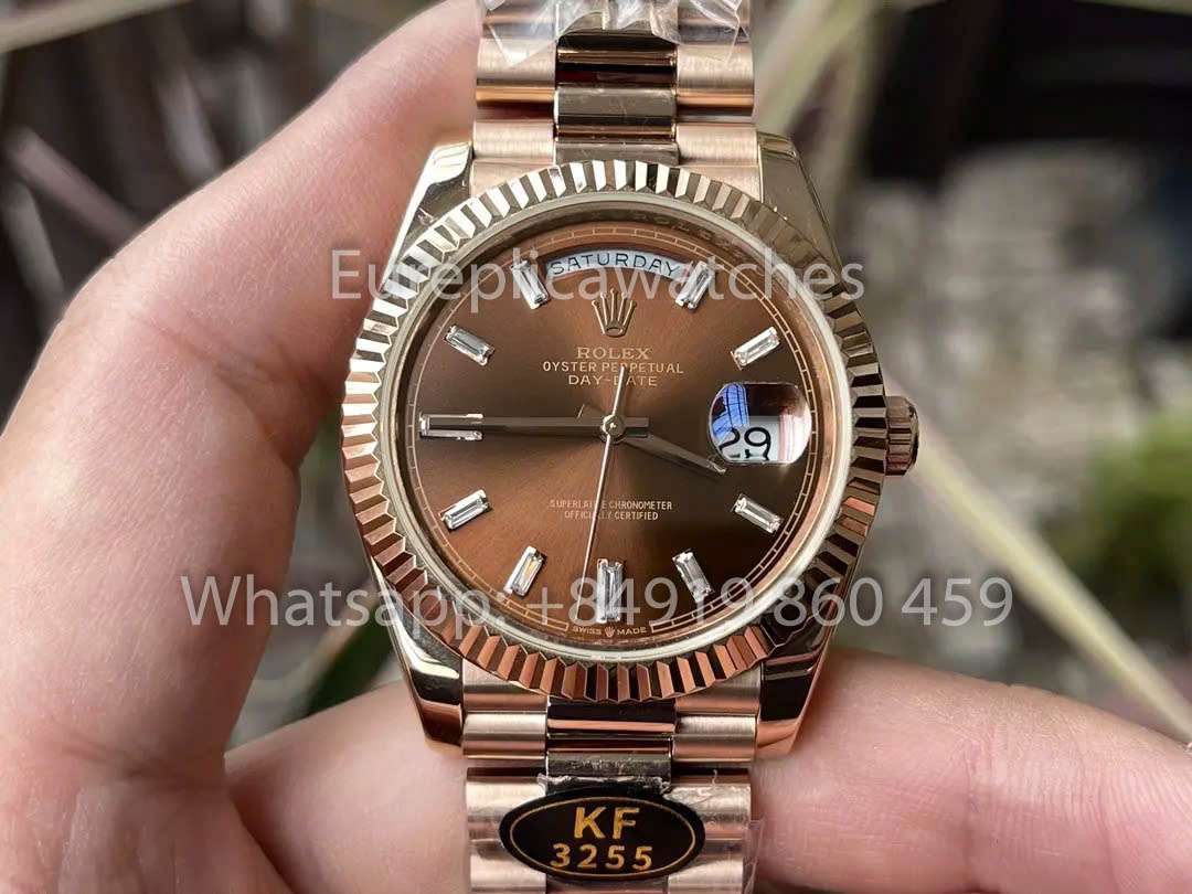 Rolex Everose Gold Day Date 40 228235-003 Chocolate Dial 1:1 Best Clone KF Fabbrica 215 Gram