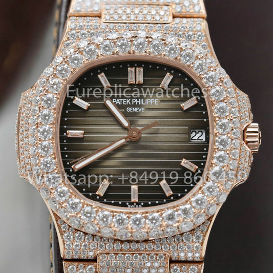 Patek Philippe Nautilus 5711 Full Iced Out - 1:1 Best Clone quadrante verde