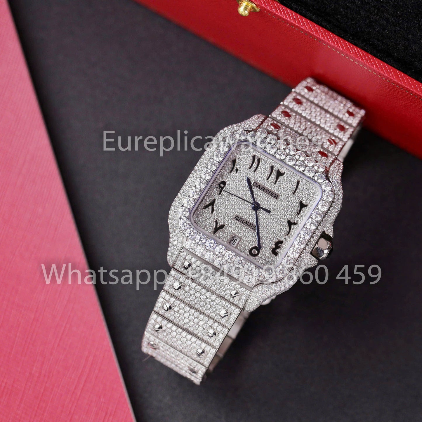 Santos De Cartier Moissanite Iced Out Watch Square Dial 1:1 Best Clone