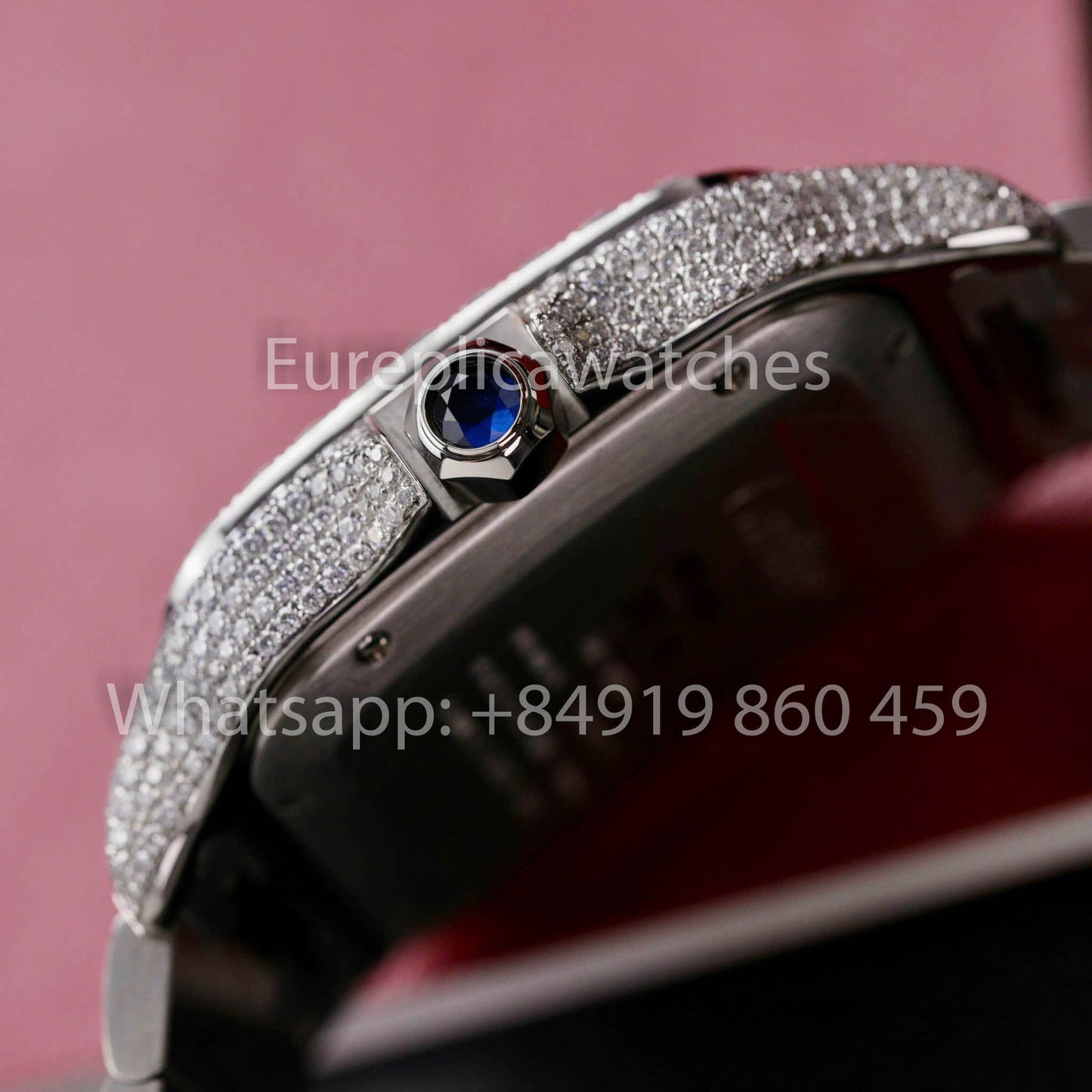 Santos De Cartier Moissanite Iced Out Watch Square Dial 1:1 Best Clone