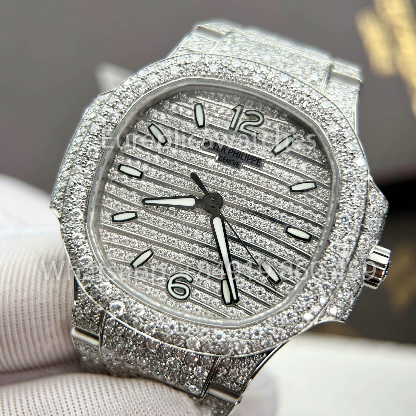 Patek Philippe Nautilus 7118/1450G-001 Full Iced Out - Melhor Clone de Relógio Personalizado 1:1
