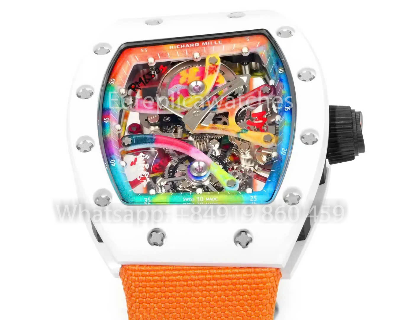 RICHARD MILLE RM 68-01 Tourbillon Cyril Kongo Watch 1:1 Best Clone RM Fabbrica White Case Velcro Orange cinturino