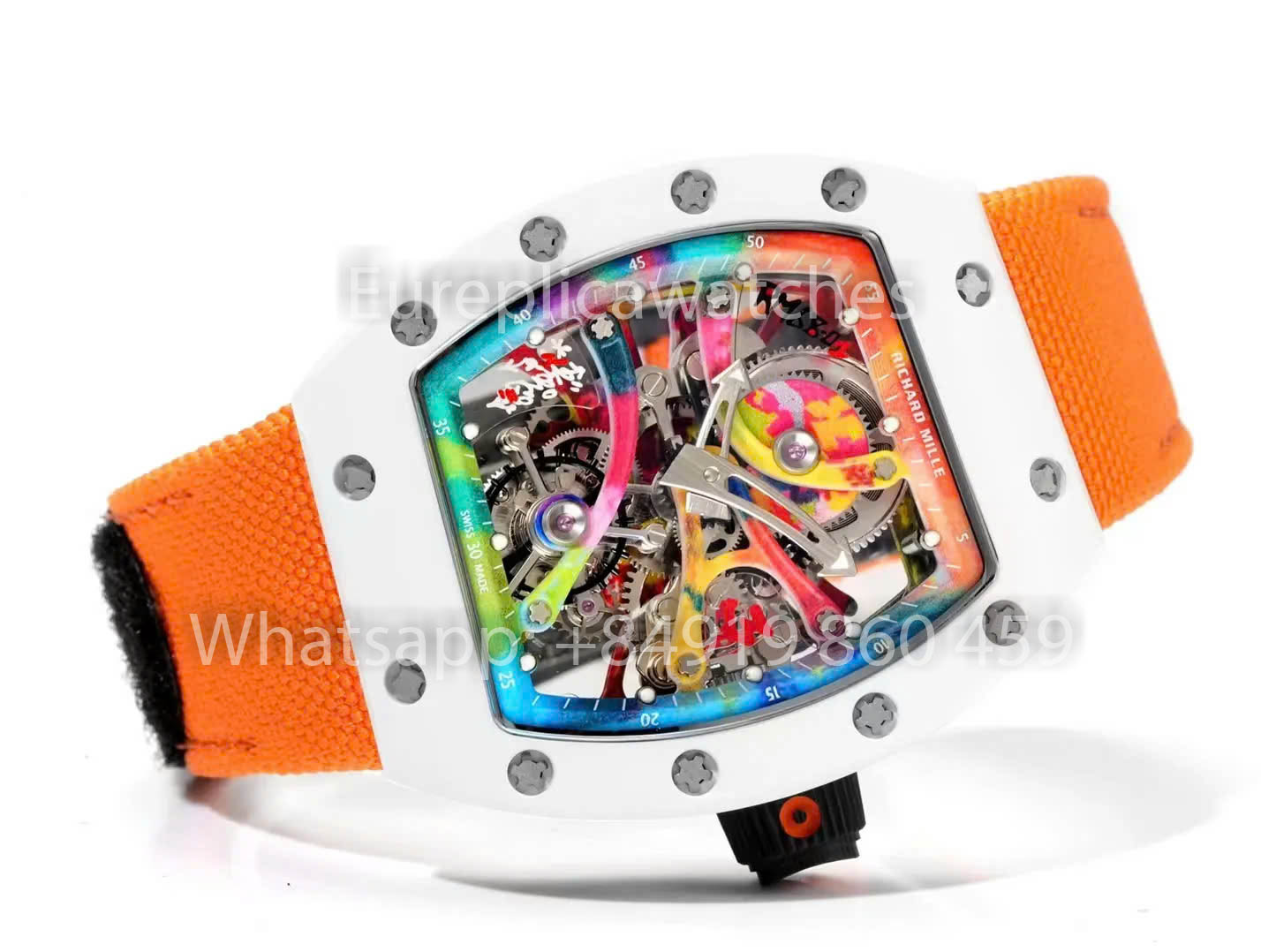 RICHARD MILLE RM 68-01 Tourbillon Cyril Kongo Watch 1:1 Best Clone RM Fabbrica White Case Velcro Orange cinturino