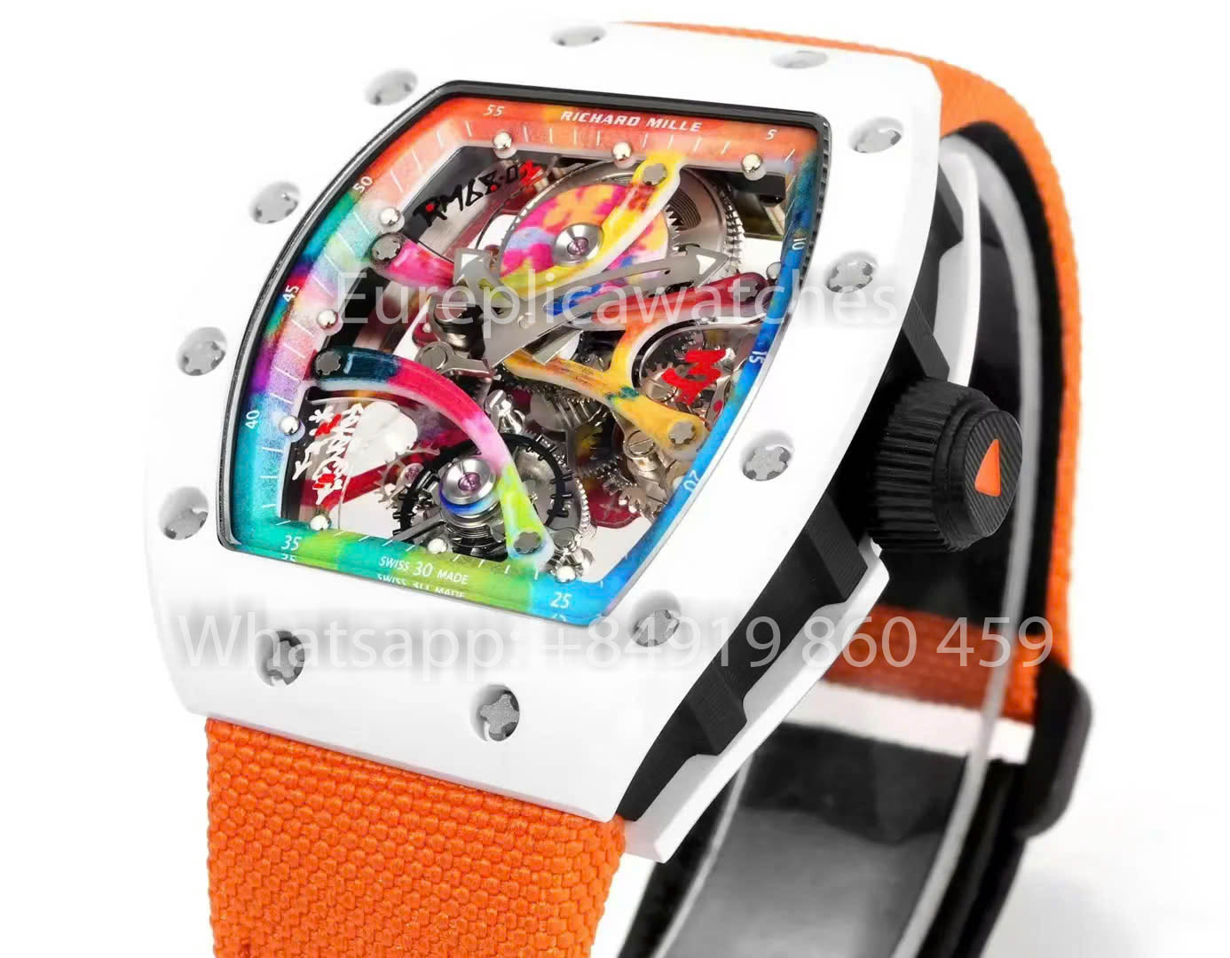 RICHARD MILLE RM 68-01 Tourbillon Cyril Kongo Watch 1:1 Best Clone RM Fabbrica White Case Velcro Orange cinturino