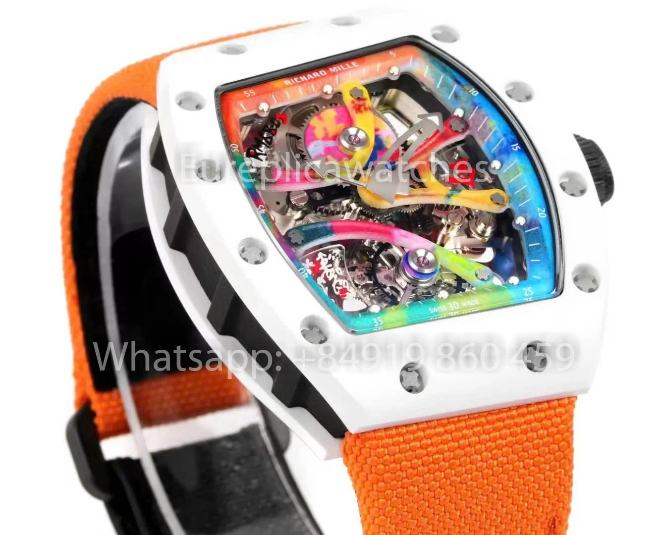 RICHARD MILLE RM 68-01 Tourbillon Cyril Kongo Watch 1:1 Best Clone RM Fabbrica White Case Velcro Orange cinturino