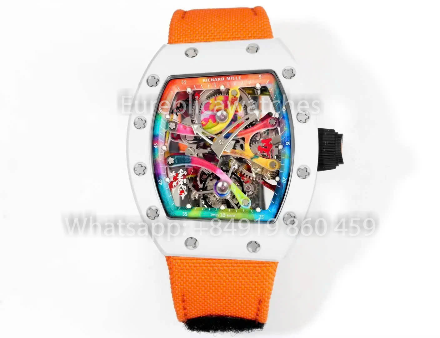 RICHARD MILLE RM 68-01 Tourbillon Cyril Kongo Watch 1:1 Best Clone RM Fabbrica White Case Velcro Orange cinturino
