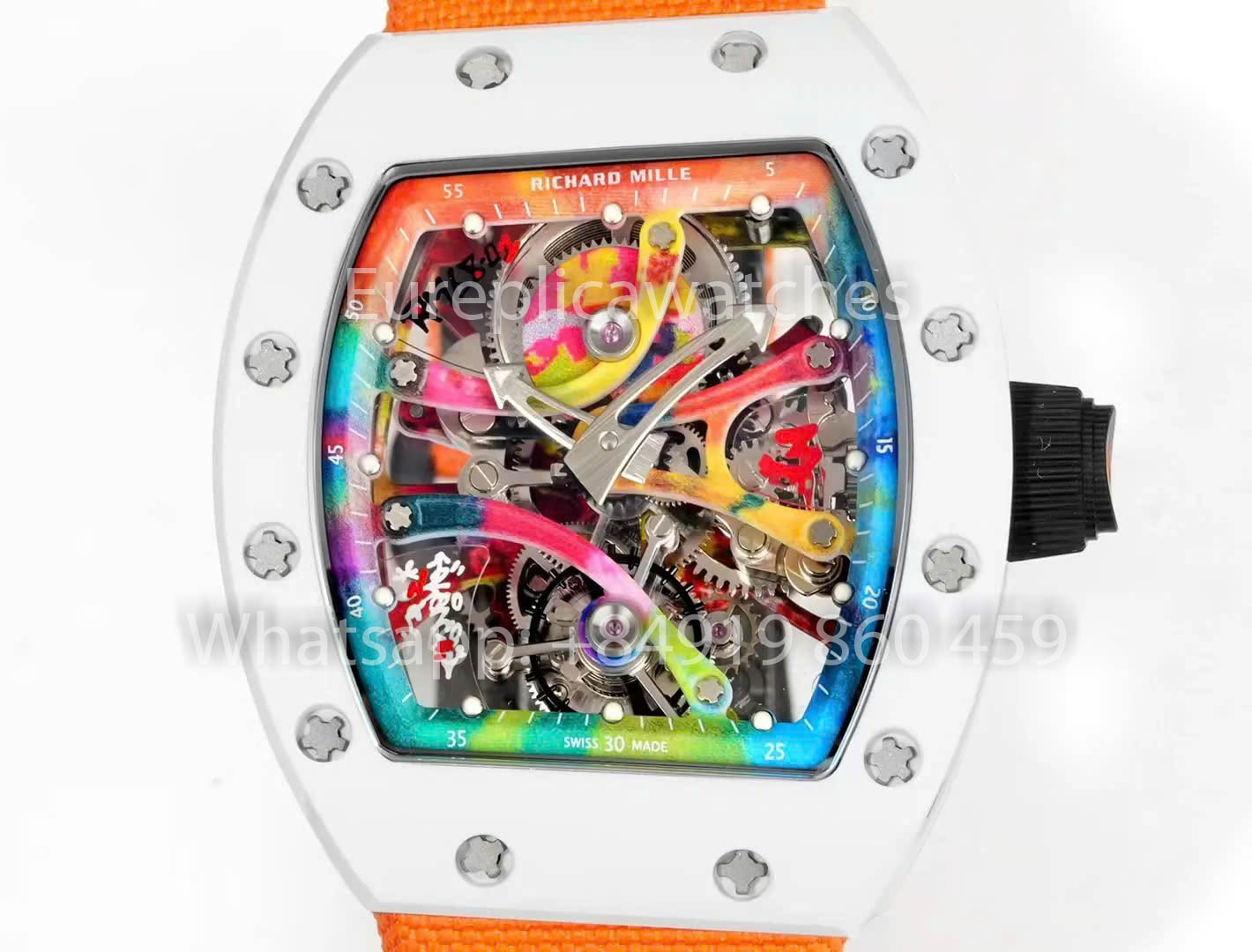 RICHARD MILLE RM 68-01 Tourbillon Cyril Kongo Watch 1:1 Best Clone RM Fabbrica White Case Velcro Orange cinturino