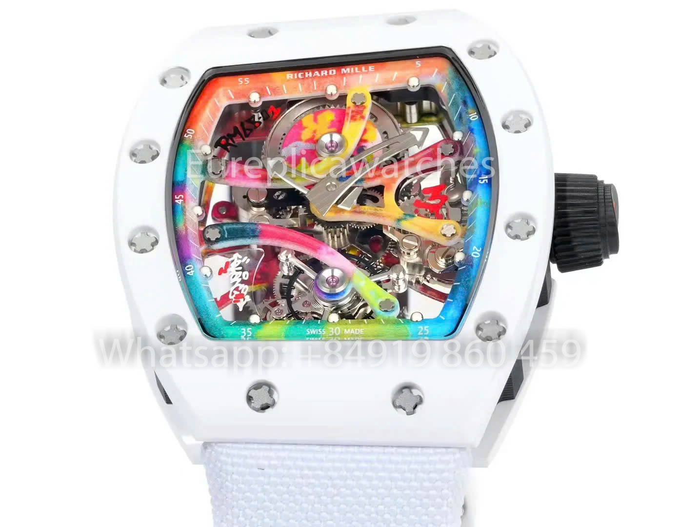 RICHARD MILLE RM 68-01 Tourbillon Cyril Kongo Watch 1:1 Best Clone RM Fabbrica White Case Velcro cinturino