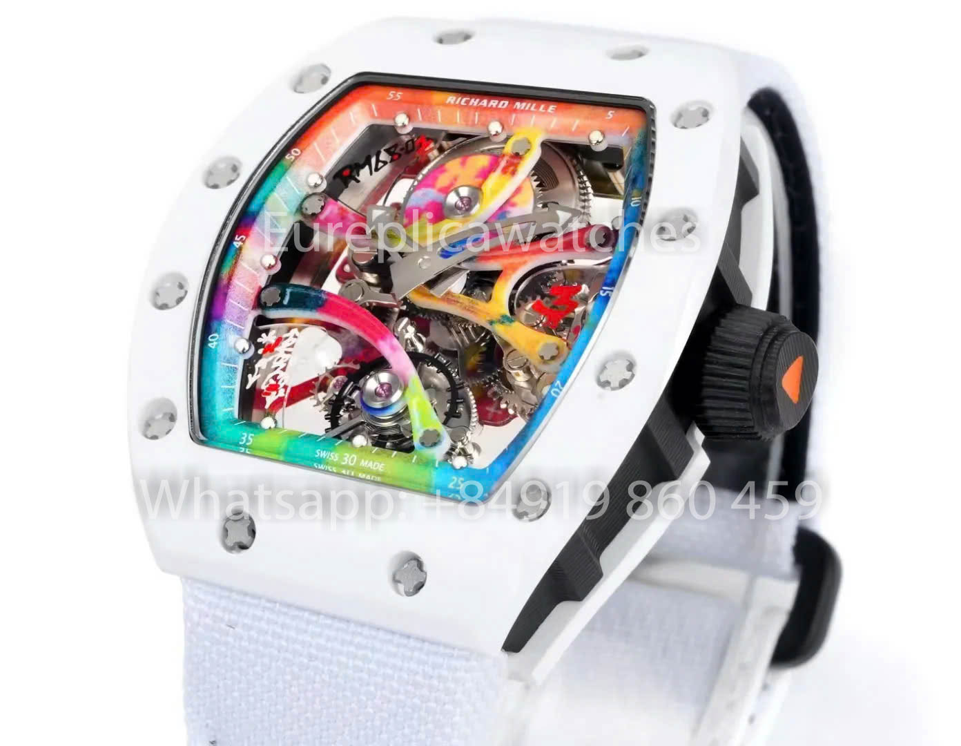 RICHARD MILLE RM 68-01 Tourbillon Cyril Kongo Watch 1:1 Best Clone RM Fabbrica White Case Velcro cinturino