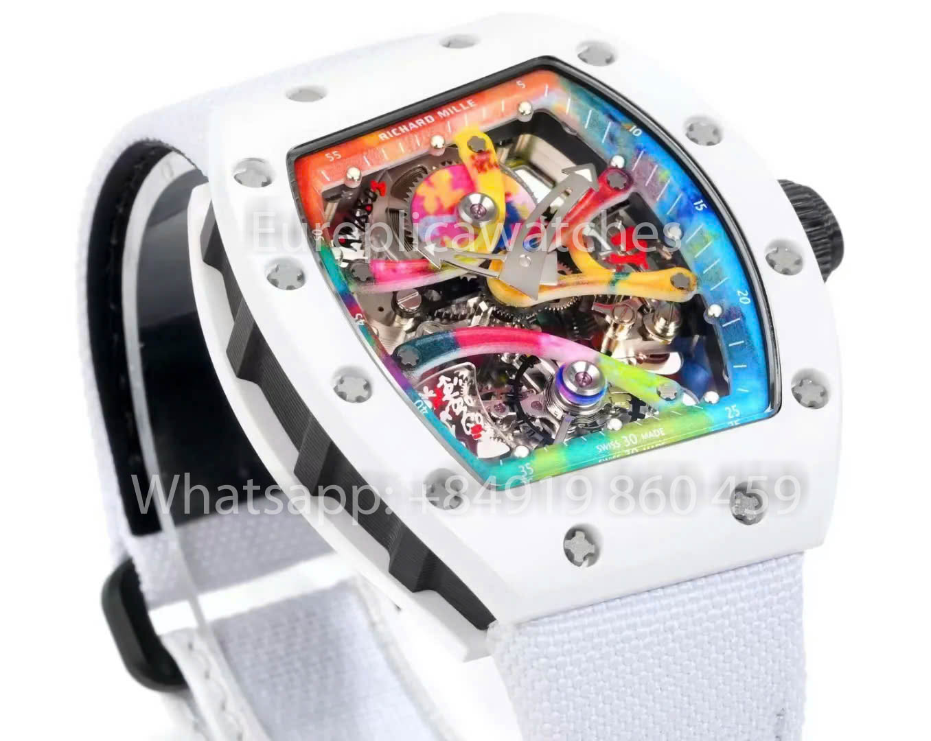 RICHARD MILLE RM 68-01 Tourbillon Cyril Kongo Watch 1:1 Best Clone RM Fabbrica White Case Velcro cinturino